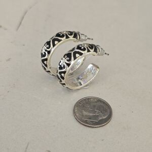 Elegant Silver and Black Hoop Earrings Brighton Collectibles